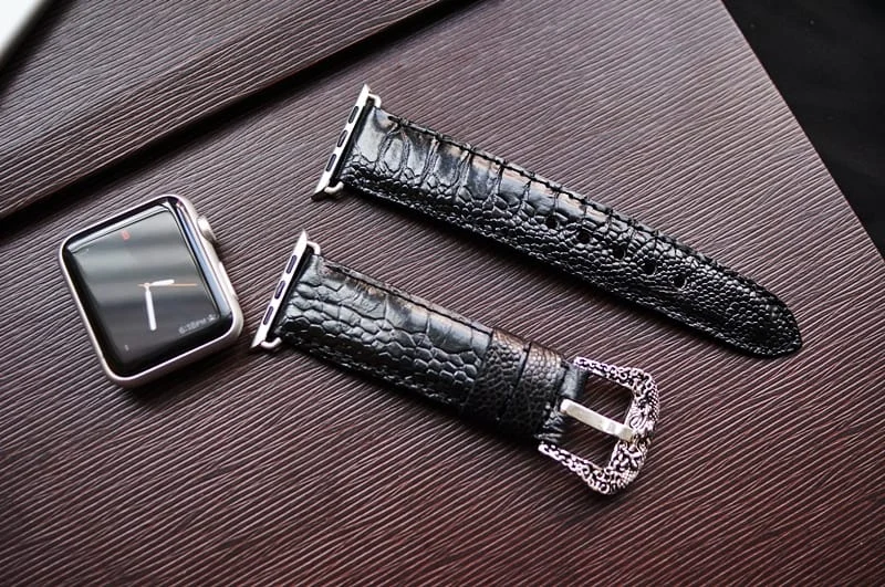 Handmade Ostrich Leg Strap 5 incl. Lugs Adapter + Dragon Buckle for Apple Watch (or Apple Watch Sport) 42mm or 38mm